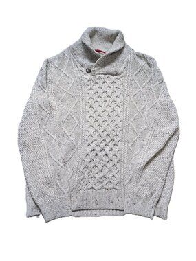 Wind River Heritage Cable Knit Shawl Collar Sweater Oatmeal M